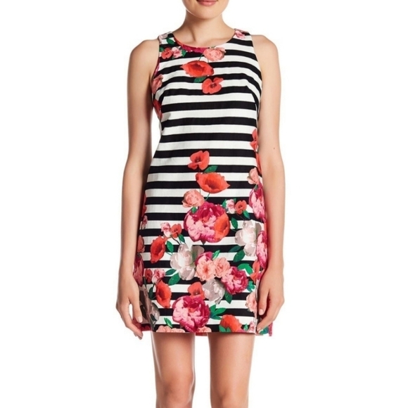 Eliza J Dresses & Skirts - Sleeveless Sheath Dress Womens 6 Floral Striped Black and White Spring Party